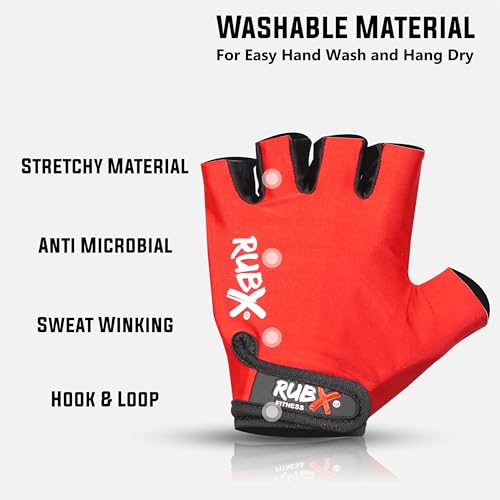 Image of RUBX Gym Gloves for Men & Women - Half Finger Workout Gloves for Weightlifting, Training, Fitness,Biking,Hand Protection & Grip Strength - Gym Accessories (Red & Black Size-L)