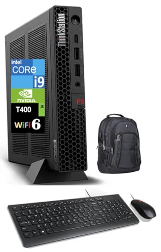 Image of Lenovo ThinkStation Workstation Mini Desktop (Intel i9-14900, T400 4GB, 64GB DDR5, 8TB PCIe SSD, WiFi 6, Bluetooth 5.3, 300W PSU, RJ-45, 1x DP; 3X mDP, HDMI, Win 11 Home) w /Premium Backpack