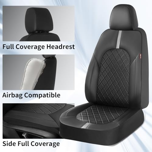 Image of Coverado Car Seat Covers Full Set, Front Seats Back Seat Cover, Leather Seat Covers Non-Slip Seat Protectors Universal Fit for Most Cars (Black-White)