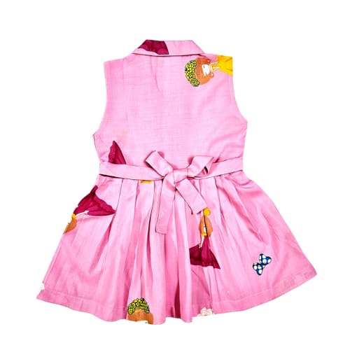 Image of Girls Printed Knee Length Fit and Flare Sleeveless Collar Dress