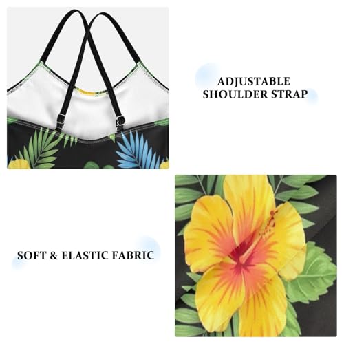Tropical Leaves Hibiscus Flowers Swimming Suit for Girls, Summer Beach Swimsuit, 3-103