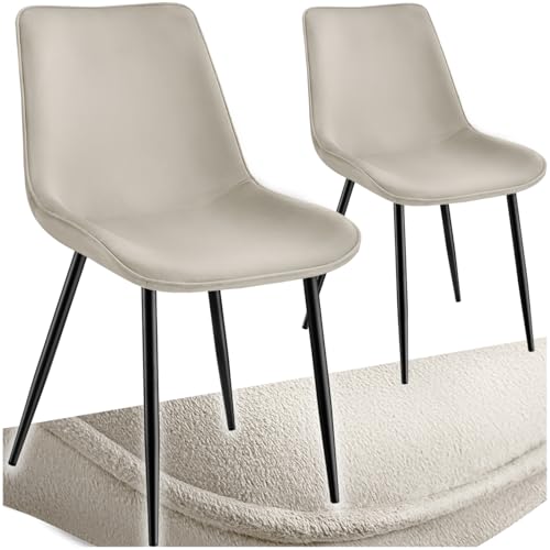 tectake® Esszimmerstühle 2er Set, Polsterstuhl, Küchenstuhl, Wohnzimmerstuhl, Schminktisch Stuhl, ergonomischer Stuhl mit Rückenlehne und Sitzfläche aus Samt, Schwarze Metallbeine - Creme tectake® Esszimmerstühle 2er Set, Polsterstuhl, Küchenstuhl, Wohnzimmerstuhl, Schminktisch Stuhl, ergonomischer Stuhl mit Rückenlehne und Sitzfläche aus Samt, Schwarze Metallbeine - Creme