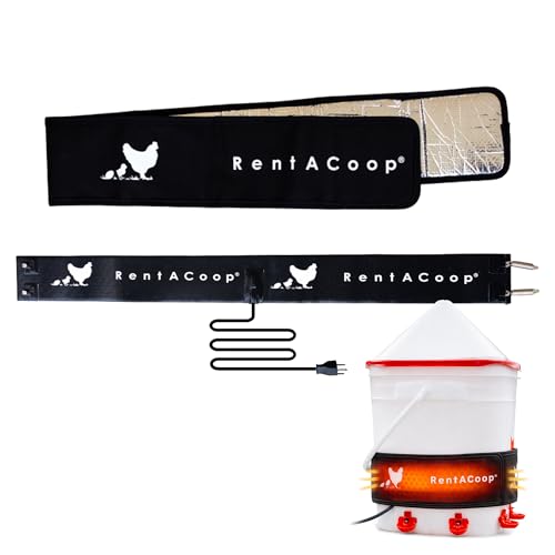 RentACoop Heated Chicken Waterer Belt for Winter, Thermo Bucket Heater Strap LG with Insulated Wrap for 2-5 Gal, 40W Energy Efficient, Safe to -10°F, Auto Thermostat