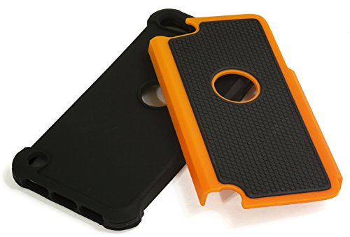 Ipod Touch 5 & 6 Case, Bastex Heavy Duty Hybrid Protective Case - Soft Black Silicone Cover With Black And Orange [Shock] Design Case For Apple Ipod Touch 5 & 6 [Compatible With Ipod Touch 6] #TOP2