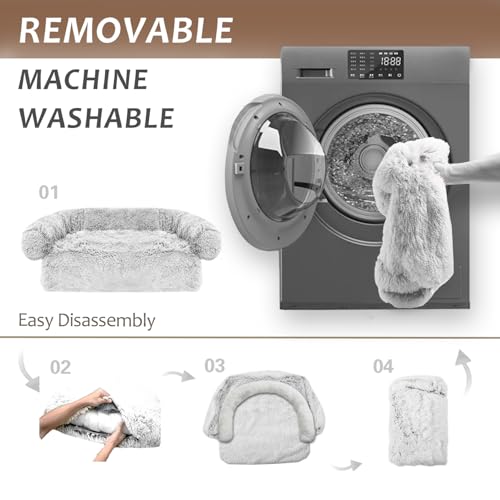 Image of Calming Dogs /Cats Bed Mats, Dog Pad Washable Removable Couch Cover, Plush Long Fur Mat for Pets, Waterproof Lining, Perfect for Small, Medium and Large Dogs and Cats (Light Gray, 53 inchx39 inch)