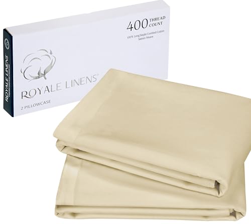 Image of Royale Linens 400 Thread Count 100% American Grown Cotton King Pillowcase Set - Luxury Sateen King Pillow case - 20 inchx40 inch Inch Soft & Smooth Set of 2 Beige Pillowcases - (King, Moroccan Sand)