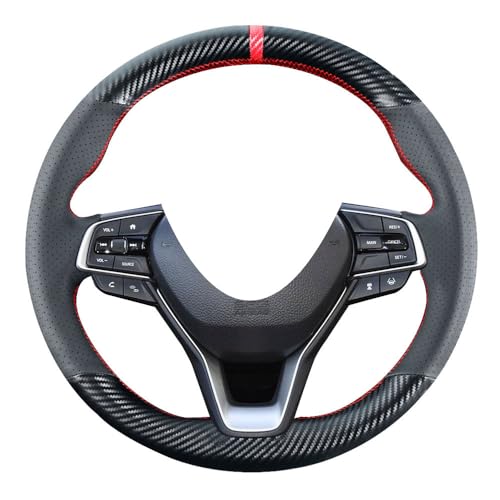 Carkooler DIY Stitching Carbon Fiber Steering Wheel Cover for Honda Accord 10th Generation 2018-2021 / for Honda Insight 2019-202115 inches Black Microfiber Leather Interior Accessories