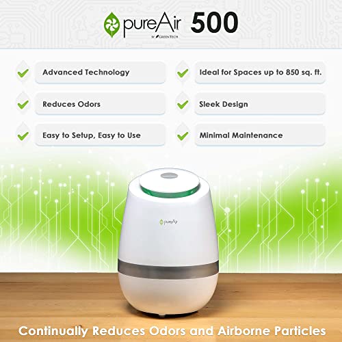 Greentech Environmental pureAir 500 - Portable Air Purifier and Air Cleaner, Air Purifiers for Home, Office, and Bedroom, For Spaces Up to 500 Square Feet, Neutralizes Tough Odors, Easy Set Up