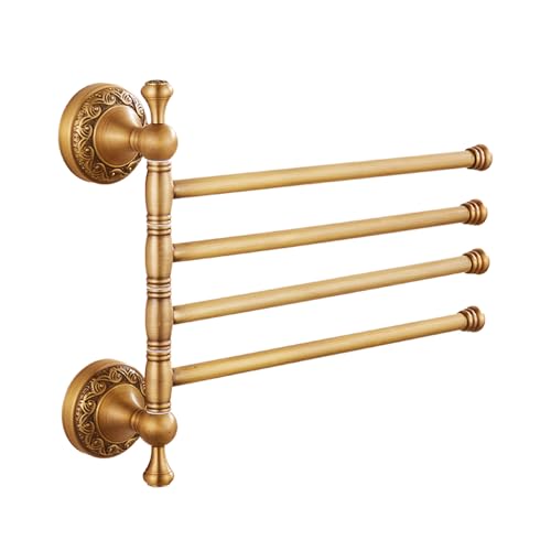 Image of Wall Mounted Bathroom Folding Towel Rack, 4 Towel Bars Antique Brass Pattern Carving,Brushed Bronze
