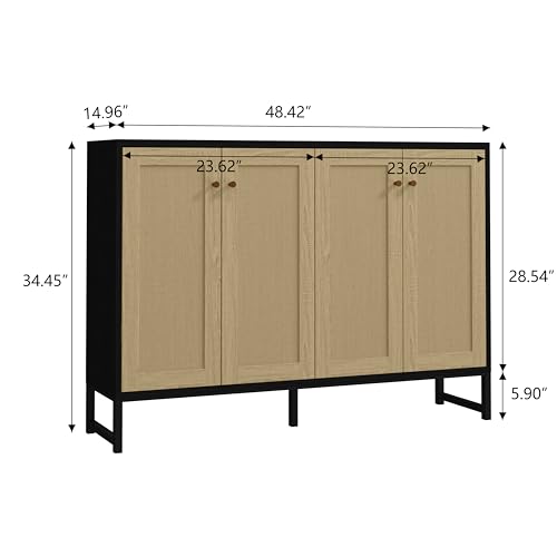 Panana FRSB61ACC Sideboard Accent Storage Cabinet With Rattan Decorated 4 Doors Dining Room Freestanding Kitchen Buffet Table Cupboard thumb #2