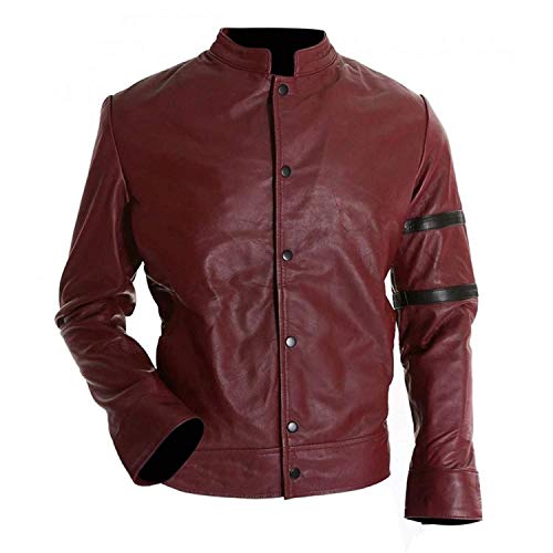 Image of Men's Leather Jacket Cafe Racer Biker Style Retro Stripes Jacket, Motorcycle Racing Leather Jacket (US, Alpha, 3X-Large, Regular, Regular, S19) Maroon Retro Jacket