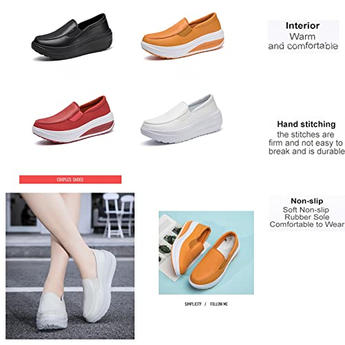 Image of Women's Platform Wedge Slip-On Loafers,Comfortable EVA Sole Round Toe Leather Moccasin Wedge Sneakers.