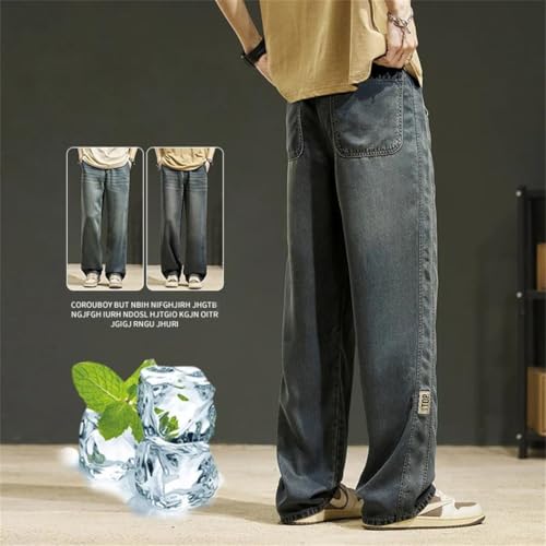 Men's Summer Vintage Thin Jeans for Lyocell Straight Loose Korean Pants Denim Trousers4