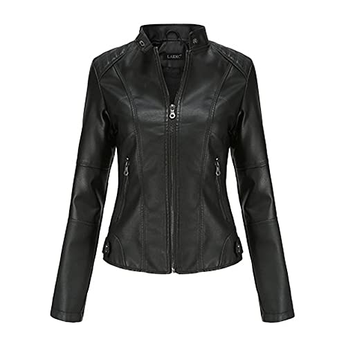 Faux Leather Moto Jacket for Women,stand-up collar leather jackets, short ladies motorcycle wear2
