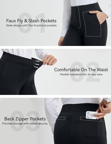 baleaf Womens Yoga Dress Pants Work with 4 Pockets Bootcut Business Leggings Stretch High Waisted Slacks Casual 30"4
