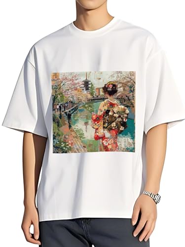令和の浮世絵 和風 絵画 江戸 掛け軸 舞子 着物 女性 (2) Tシャツ プリント Tシャツ メンズ/レディース Tシャツ 夏服 スポーツ トップス 半袖 無地 通気性 ファッション ゆったり