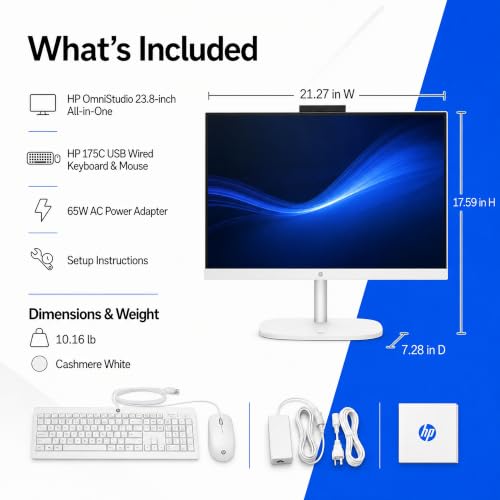 Image of HP OmniStudio 24 inch All-in-One Desktop, Intel N150 Processor, 8GB DDR5 | 128GB UFS Storage, FHD Non-Touch, Wi-Fi 6, Bluetooth 5.4, 1080p Webcam, Keyboard & Mouse, Windows 11 Home, Cashmere White