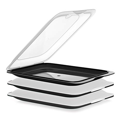 PracticFood Charcuterie Conteneur FRESH Système, Conservation Optimale des Tranches dans le Réfrigérateur, Trois Unités Incluses dans la Couleur Bleu, Mesures 17 x 3.2 x 25.2 cm (3X Noir)