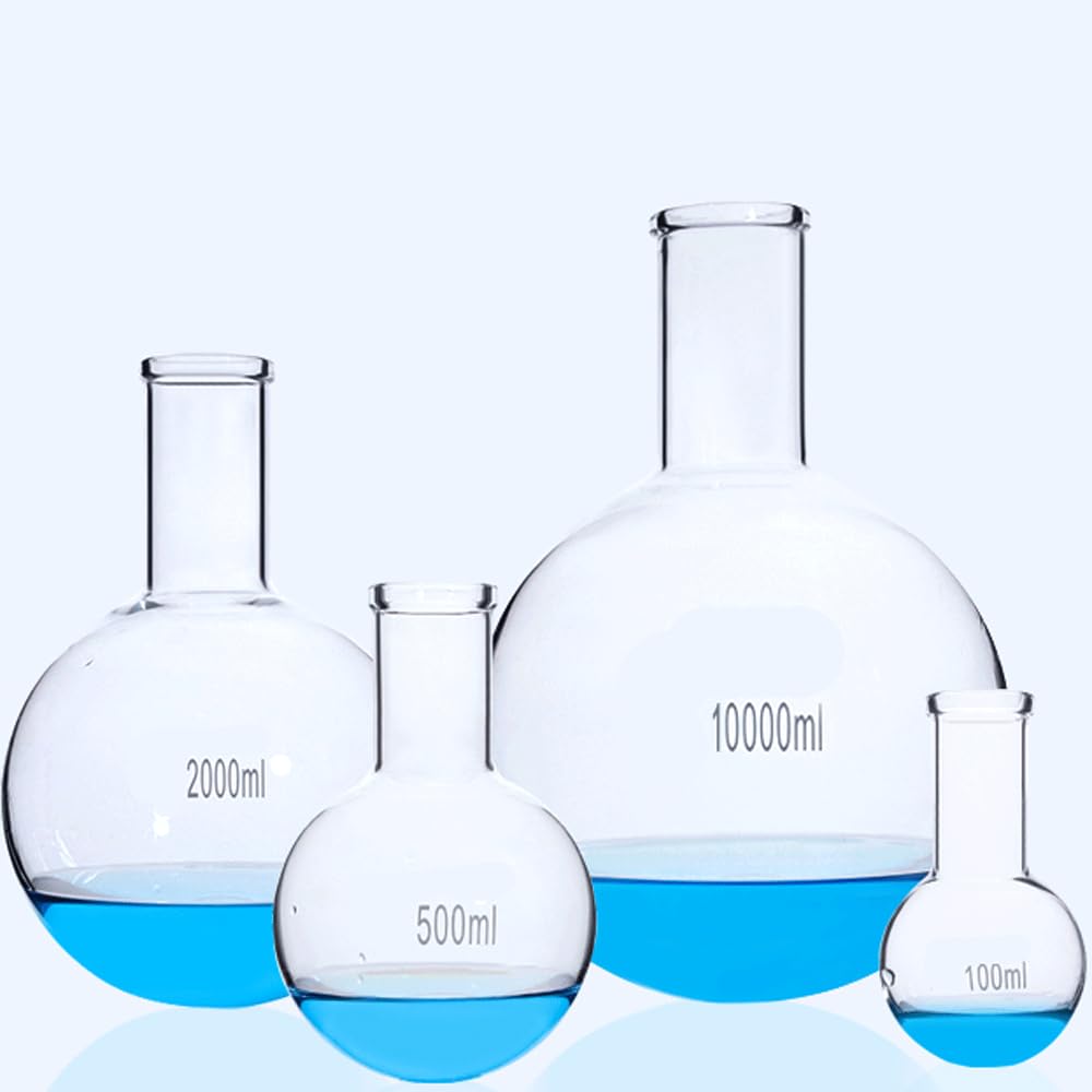 Matraz Erlenmeyer Graduado de Borosilicato, Matraz de Vidrio de Fondo Redondo y Cuello Corto de 100, 150, 250, 500 y 1000 ml, con Boca labrada, for experimentos de Laboratorio.(2000ml)