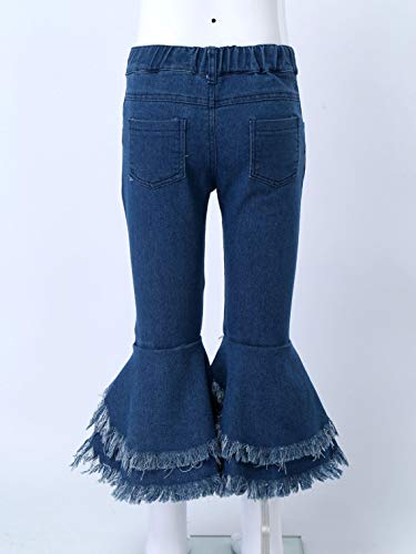 FEESHOW Little Girls Mid Waist Denim Jeans Bell Bottoms Toddler Kids Ruffle Flare Pants Leggings Raw Hem Trousers4