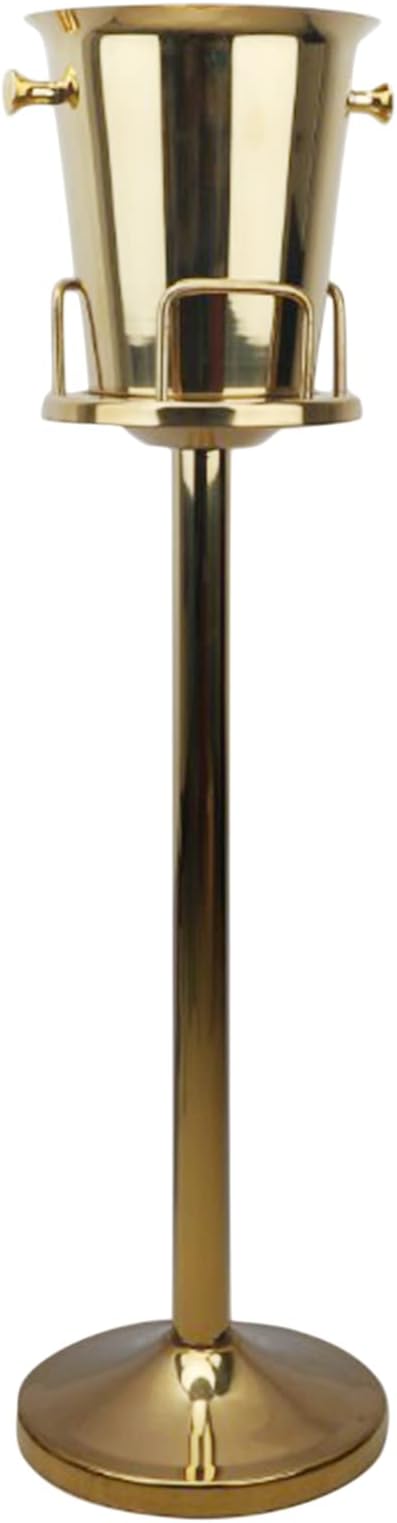 SNKOURIN Ice Bucket with Stand,Stainless Steel Vertical Champagne Bucket,Gold Ice Bucket On Stand For Wine Champagne Beer KTV Club Bar Party