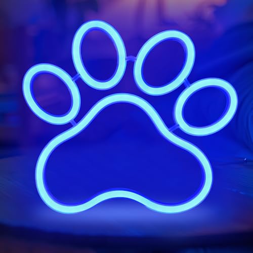 Image of Dog Cat Paw Neon Sign Paw Print Neon Sign Blue Neon Light for Pet Shop Pet Clinic Bedroom Wall Decor USB Powered Neon Light Wall Sign Art Decor (Blue)