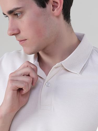 Image of TURMS Men's Casual Solid Polo T-Shirt, Odor Control, Stretchable & Breathable, Cotton Blend Fabric, Collared Neck, Half Sleeve