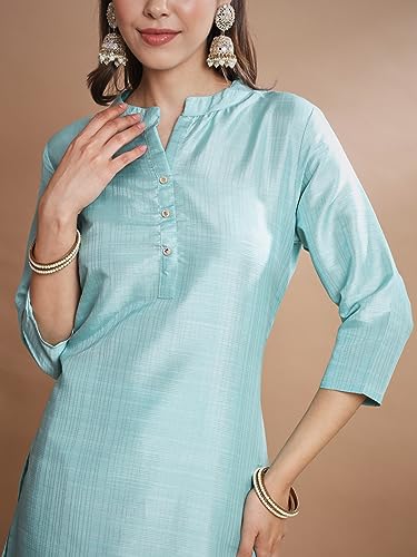 Image of VredeVogel Women's Cotton Silk Blend Straight Kurta Trouser With Dupatta Set