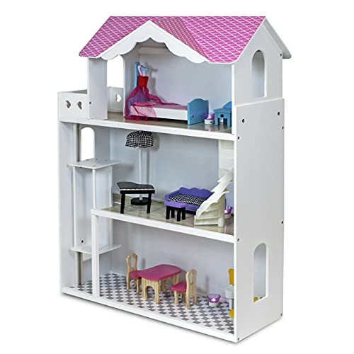 HUIJK Puppenhaus Puppenstube Puppenmöbel Puppenvilla Spielzeughaus Lift,Treppen, LED – Bild 4