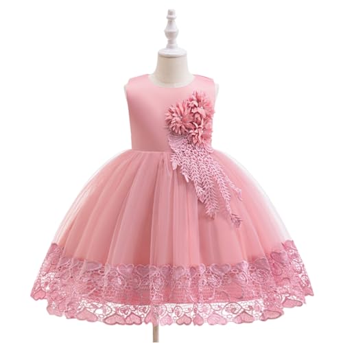 Girls Flower Lace Tulle Dress Sleeveless Formal Princess Party Gown Elegant Birthday Wedding Outfit