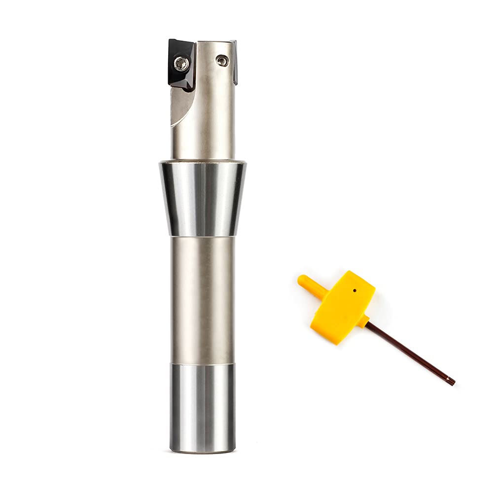 OSCARBIDE 1" by 5-27/32" Indexable End Mill, R8 Shank,90°, 2 Flutes,1" Cutting Dia, 5-27/32" Length, AP16 Nickel Plated, 2pcs APKT1604 Carbide Inserts