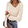 ZESICA Women’s Long Sleeve Asymmetrical Neck Ruched Slim Fit Shirts 2025 Fall Fashion Casual Tee Going Out Tops