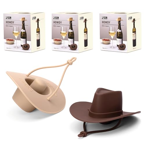 Image of Monkey Business Howdy - 3 Sets of 2-Pack Wine Stoppers (Total 6) Cowboy Hat Wine Stoppers - Fun Silicone Bottle Stoppers Keep Wine Fresh - Novelty Kitchen Gadgets & Cute Wine Accessories