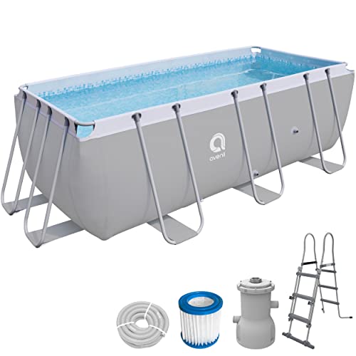 Avenli Pool 400 x 200 x 100 cm Stahlrahmen Aufstellpool Komplettset mit Leiter Filterpumpe Schläuchen und Filterkatusche Framepool rechteckig grau Swimming Schwimmbecken