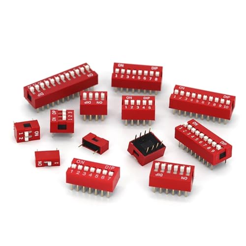 Interruptor de palanca SMD DIP de 10 pines y paso de 2.54 mm con 5 unidades de color rojo