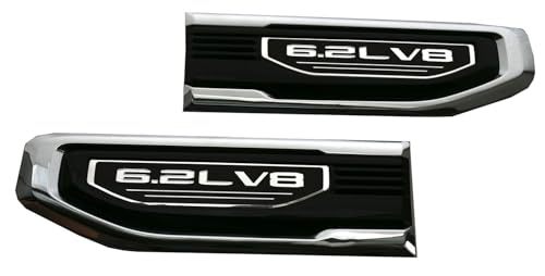 Image of Pair New 6.2L V8 Vent Emblems Kit 3D Driver Passenger Side Badge Compatible with 2019-2026 GMC Sierra GM 85160715 86532094 (6.2L V8-Chrome)
