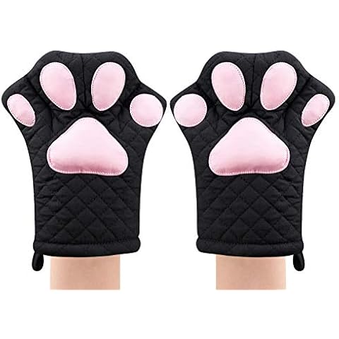 Oven Mitts,Cute Design Funny Cat Heat Resistant Cooking Glove Quilted Cotton Lining- Heat Resistant Pot Holder Gloves for Grilling & Baking Gloves BBQ Oven Gloves Kitchen Tools Gift Set (Black) Cover