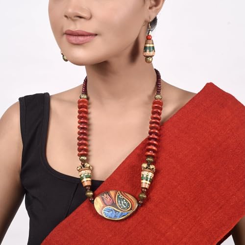 Image of AAKRITI ART CREATIONS Handcrafted Women's Jewelry Set - Ethnic Necklace and Earrings, Fashion Accessories for Special Occasions & Celebrations