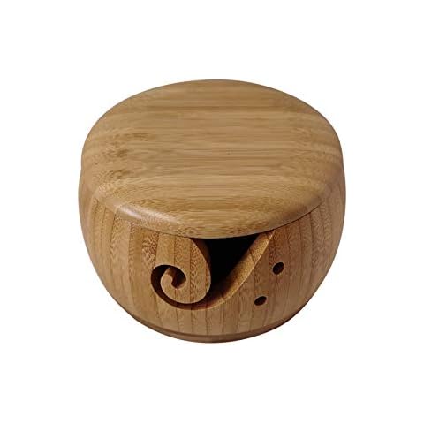 beiyoule 6 x 3 Inch Yarn Bowl,Bamboo Yarn Bowl with lid,Knitting Wood Yarn Bowls with Holes，Crochet Bowl Holder Handmade Yarn Storage Bowl for DIY Knitting Crocheting Accessories Cover