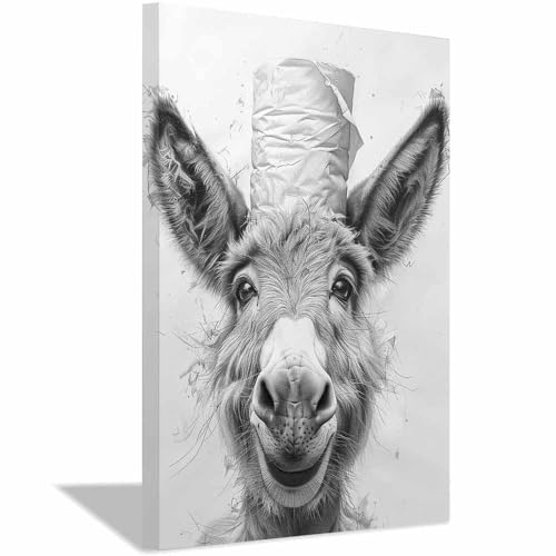Croquis animalier âne sur toile encadrée pour embellir une salle de bain vide