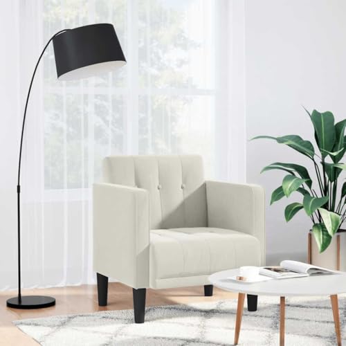 Teenpull Sillón con reposabrazos, color crema, 53 cm, terciopelo, cómodo, resistente estructura de madera contrachapada, versátil para salón, dormitorio, rincón de lectura