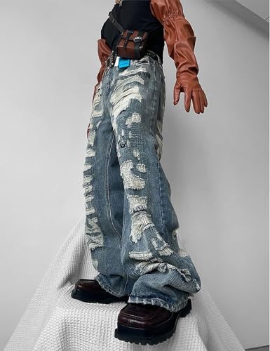FCOOLYEET Flare Jeans Men Y2k Bootcut Baggy Ripped Jeans Streetwear Bell Bottom Destroyed Demin Jeans4