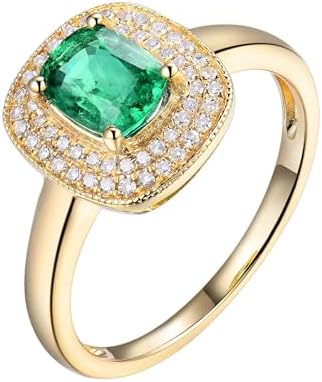 Emerald Ring For Women, Solid 18K Yellow Gold Rings - Emerald and...