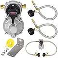 Detoypapa RV Propane Regulator 2 Tank Hoses,2-Stage Auto Changeover LP Propane Gas Regulator with Two 12inch Stainless Steel Braid Pigtail with Gauge,for RVs Trailers Campers