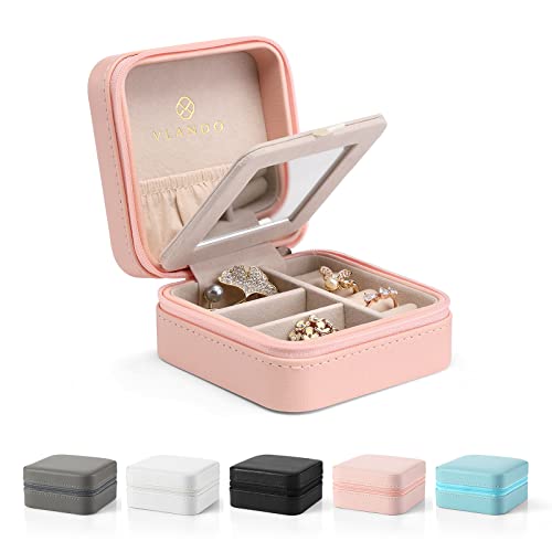 Vlando Caja Joyero para Mujer, Portátil Caja de Joyas de PU Cuero, Organizador Joyas, Caja de Joyas Pequeña para Anillos, Aretes, Pendientes Cover
