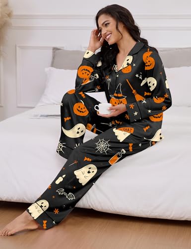 Image of SHESHOW Satin Pajamas for Women Set Long Sleeve Button Down Sleepwear 2 Piece Nightwear Women Pjs Sets Size XS-XXL