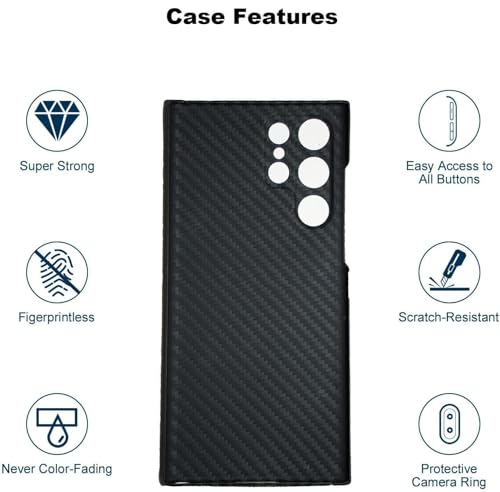 Image of Midkart Matte Case Compatible with Samsung Galaxy S25 Ultra Release 2025 Matte Carbon Pattern Sturdy Durable Aramid Fiber Super Light at 0.6mm Thin Fine Hole Camera Protection Cover, Black