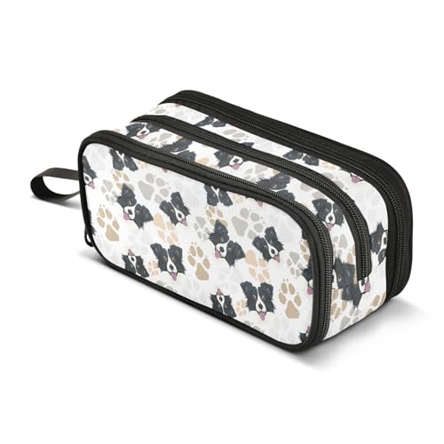 Image of Pencil Case Border Collie Dog Big Capacity 3 Compartments Pencil Pouch Aesthetic Pencil Case Organizer Markers Pencil Box for Boys Girls Adults Students