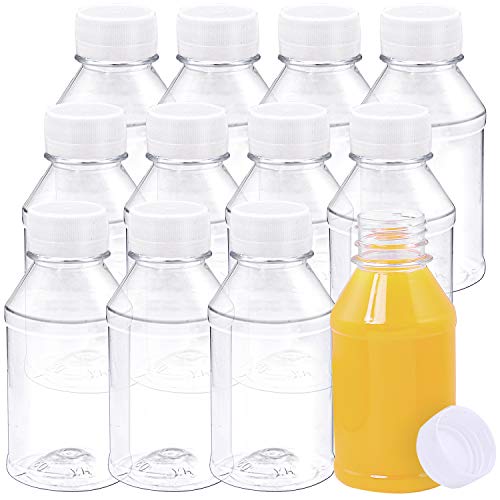 Aneco - 12 botellas de plástico vacías de 113 ml, recipientes reutilizables para bebidas con tapas ideales para almacenar jugos, agua y otras bebidas caseras