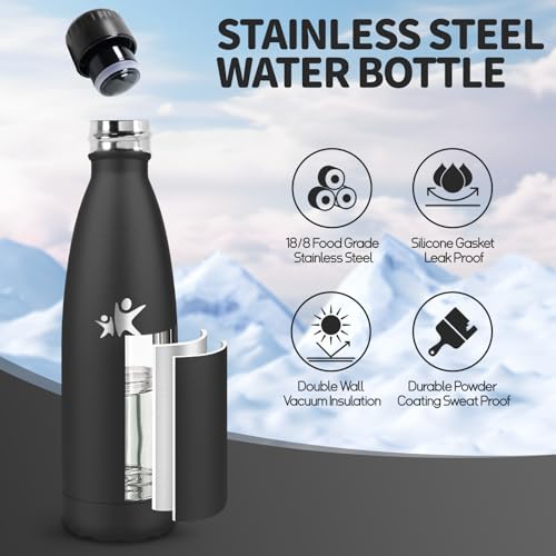 Trinkflasche Edelstahl, Trinkflasche Kinder, 500ML BPA-frei, Thermosflasche, Wasserflasche Doppelwandig, Trinkflaschen Kohlensäure Geeignet, Thermosflasche Sport für Fitness, Gym, Fahrrad 2